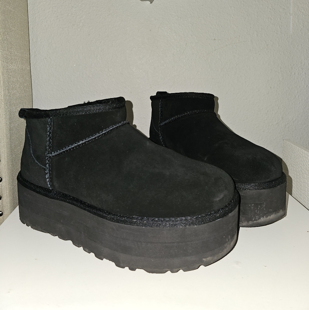 UGG Black Suede Platform Ankle Boots